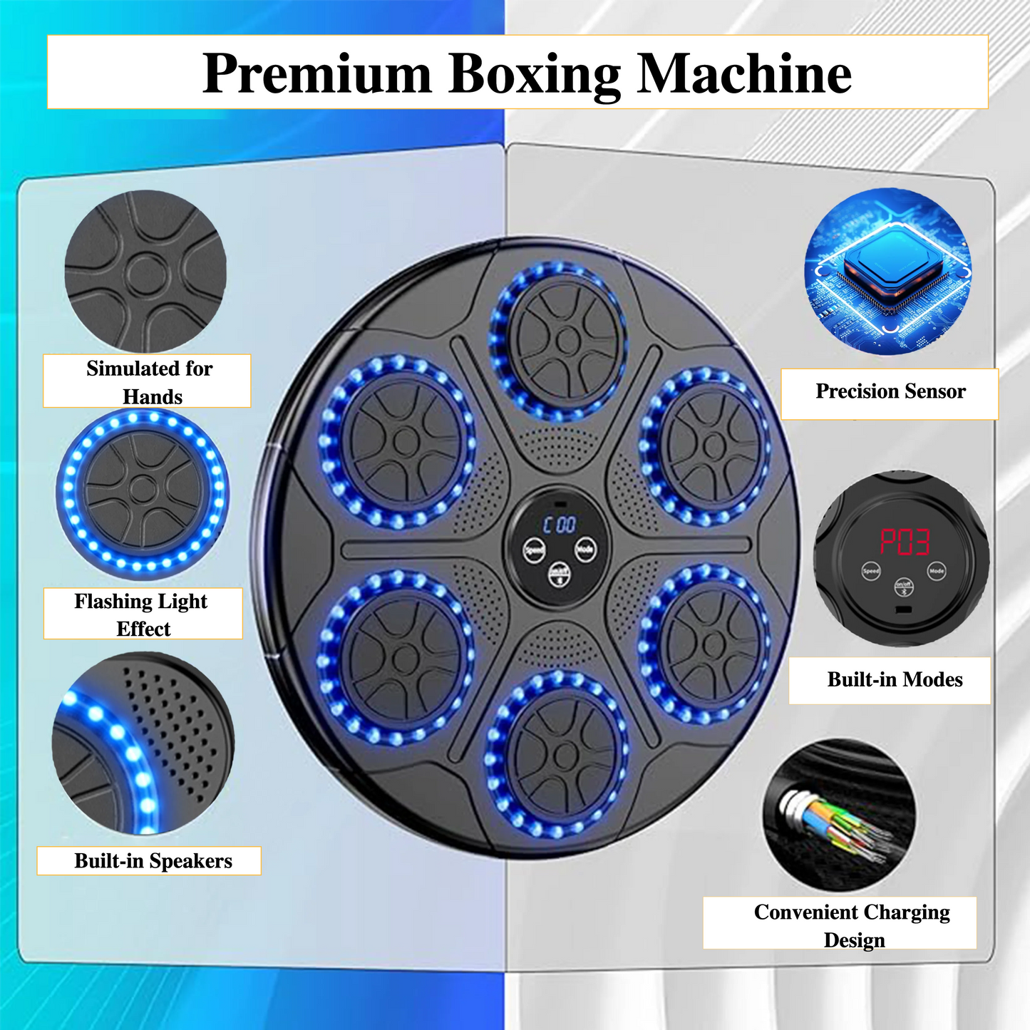 New Music Boxing Machine Smart Bluetooth Wall Mounted Music Boxing Trainer Gym Home Electronic Boxing Target Punching Equipment