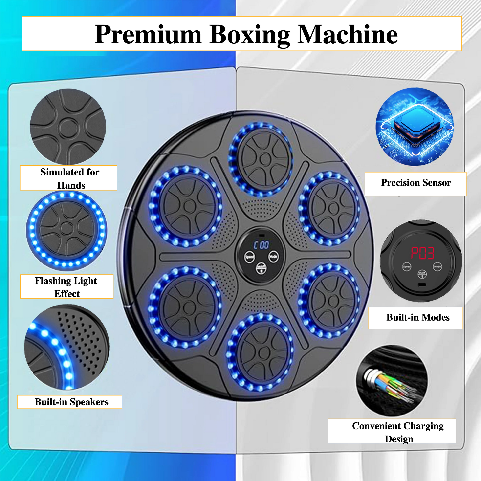 New Music Boxing Machine Smart Bluetooth Wall Mounted Music Boxing Trainer Gym Home Electronic Boxing Target Punching Equipment